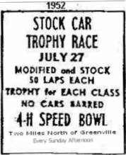 Greenville Speedway - 1952 Ad From Jerry